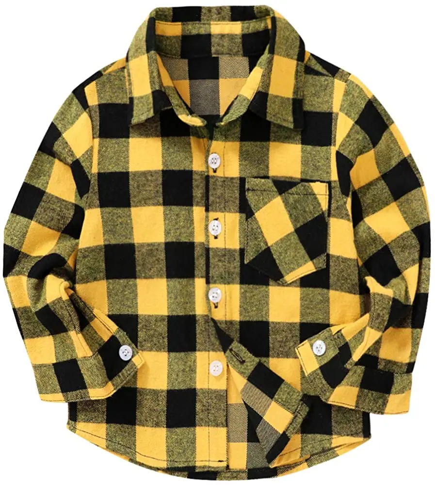 Kids Little Boys Girls Baby Long Sleeve Button Down Red Plaid Flannel Shirt Plaid Girl Boy