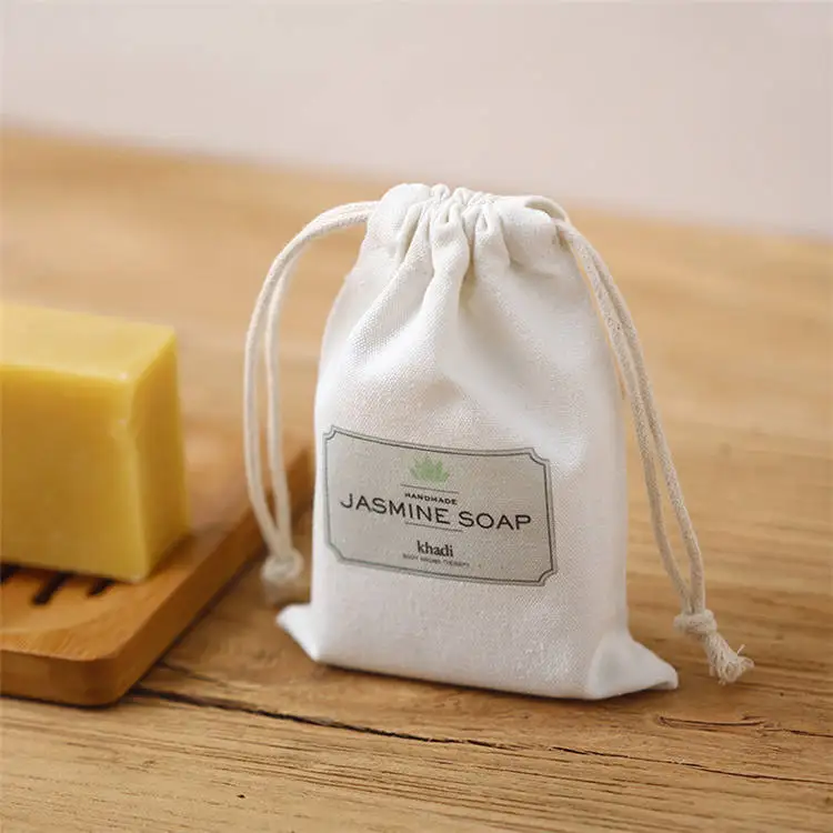 Wholesale Custom logo printed small 100% organic soft white cotton muslin drawstring gift jewelry produce bag pouch for sale