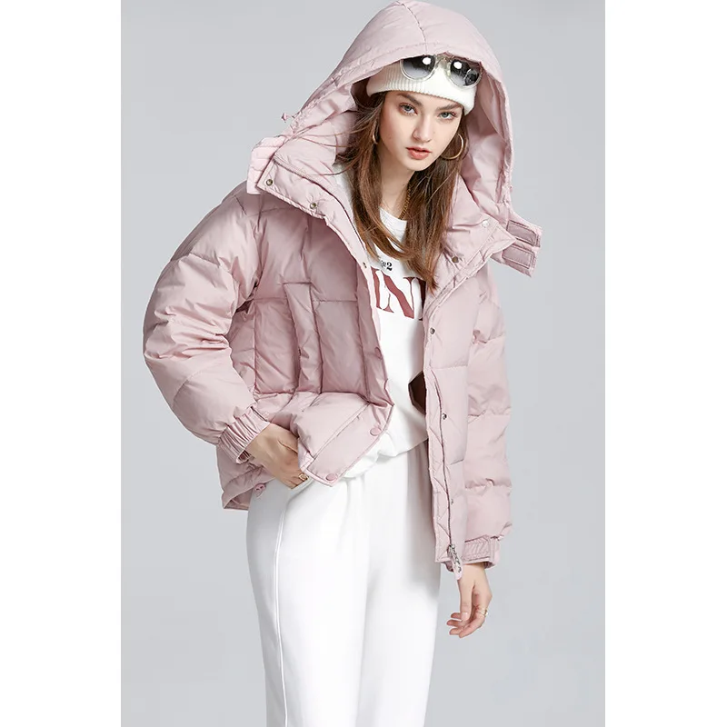 free shipping Wholesale Winter White Duck Down Jacket Women Short Thickened Bread Jacket Fashion Loose Hooded New Style coat