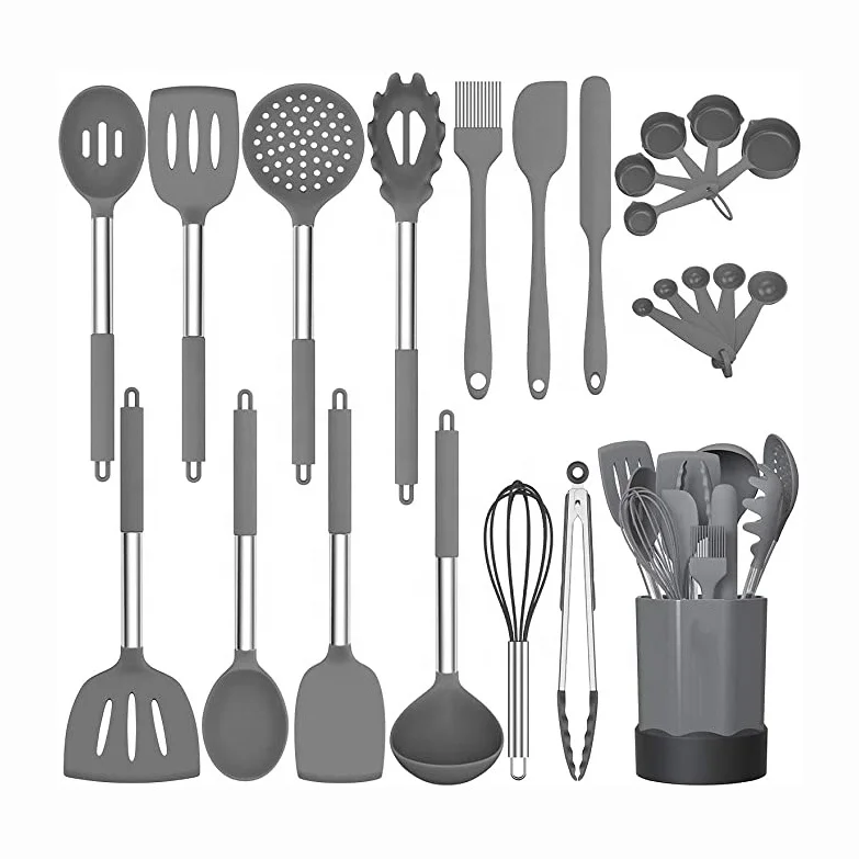 Custom Selling 24 Pcs Silicone Kitchen Accessories Kitchenware Cooking Tools Kitchen Utensils Set With Storage Holder