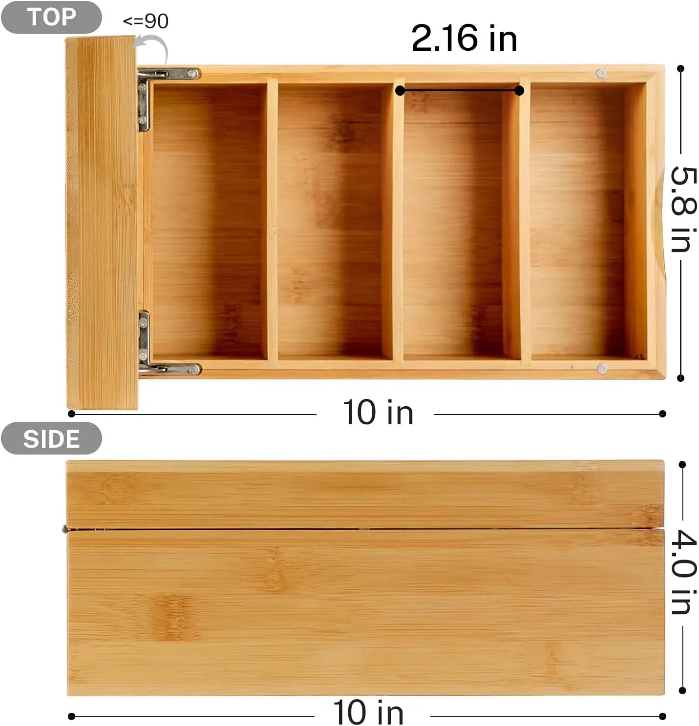 Wooden Index Card Holder Organizer for Desk with 4 Dividers Bamboo Index Card Box Recipe Flash Card Holder