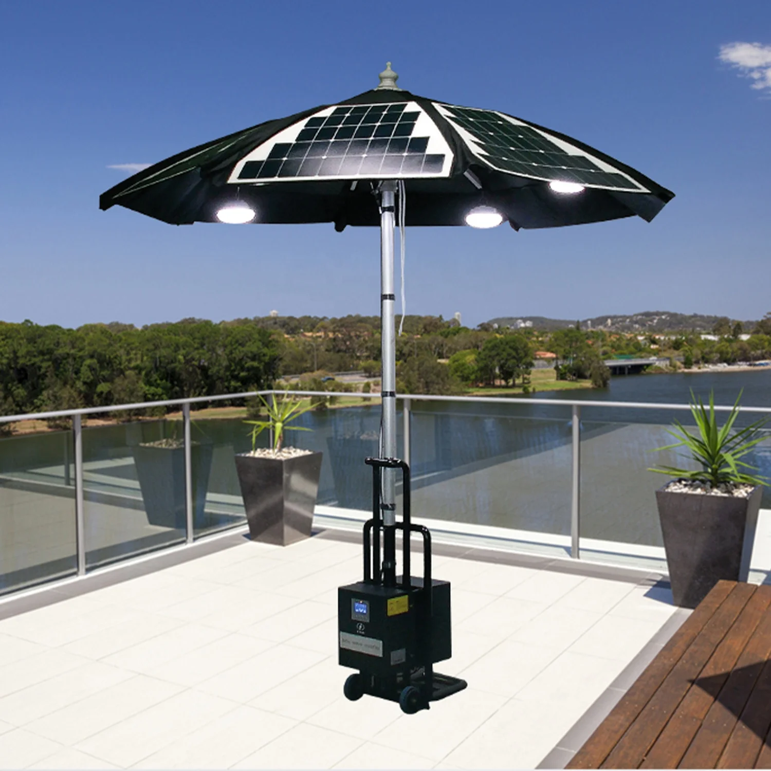 New arrival big power 462W solar power umbrella with 2000W.H portable solar power system for outdoor