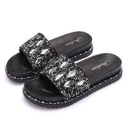 Outdoor slip on cool design women pvc slippers colorful water drops rhinestone slide sandals