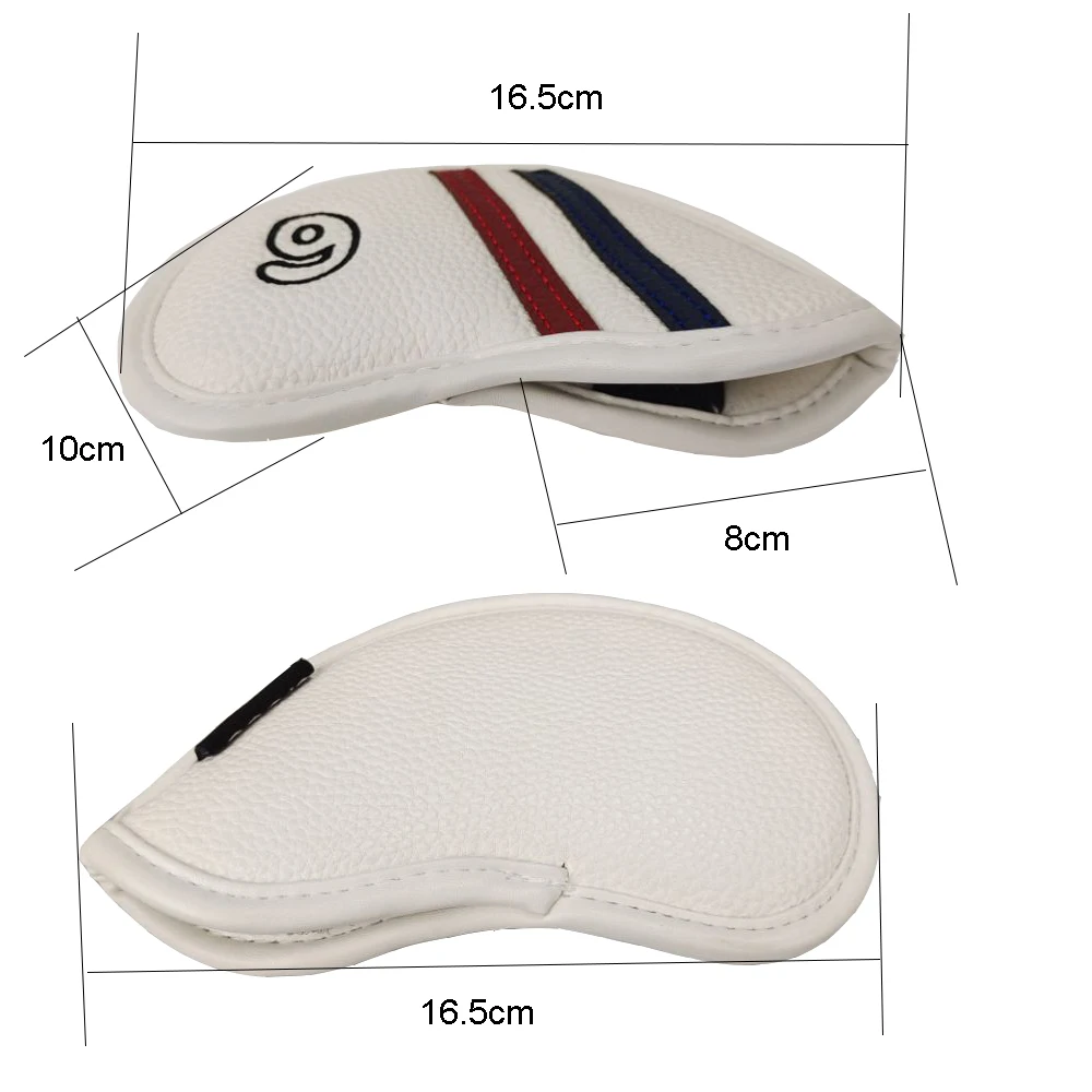 Factory supply White  PU  Leather  Red &Blue Stripes  Customized Logo Golf Club Iron Cover
