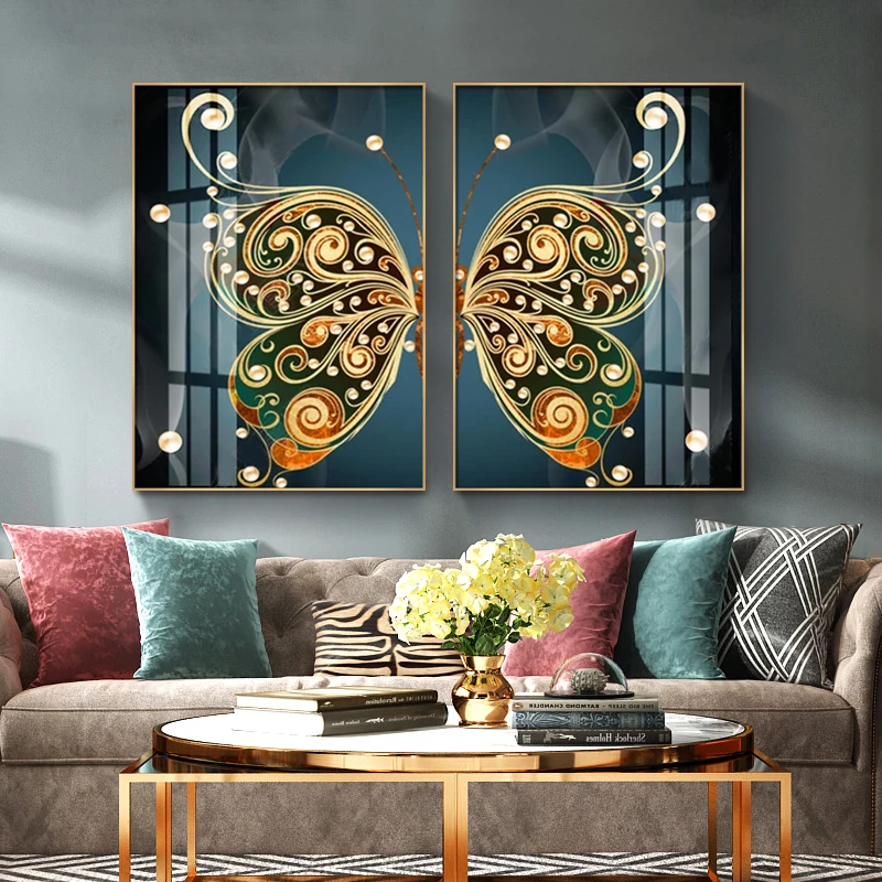 Wholesale 2 paintings Real butterfly picture Crystal Porcelain Painting acrylic glass wall art painting