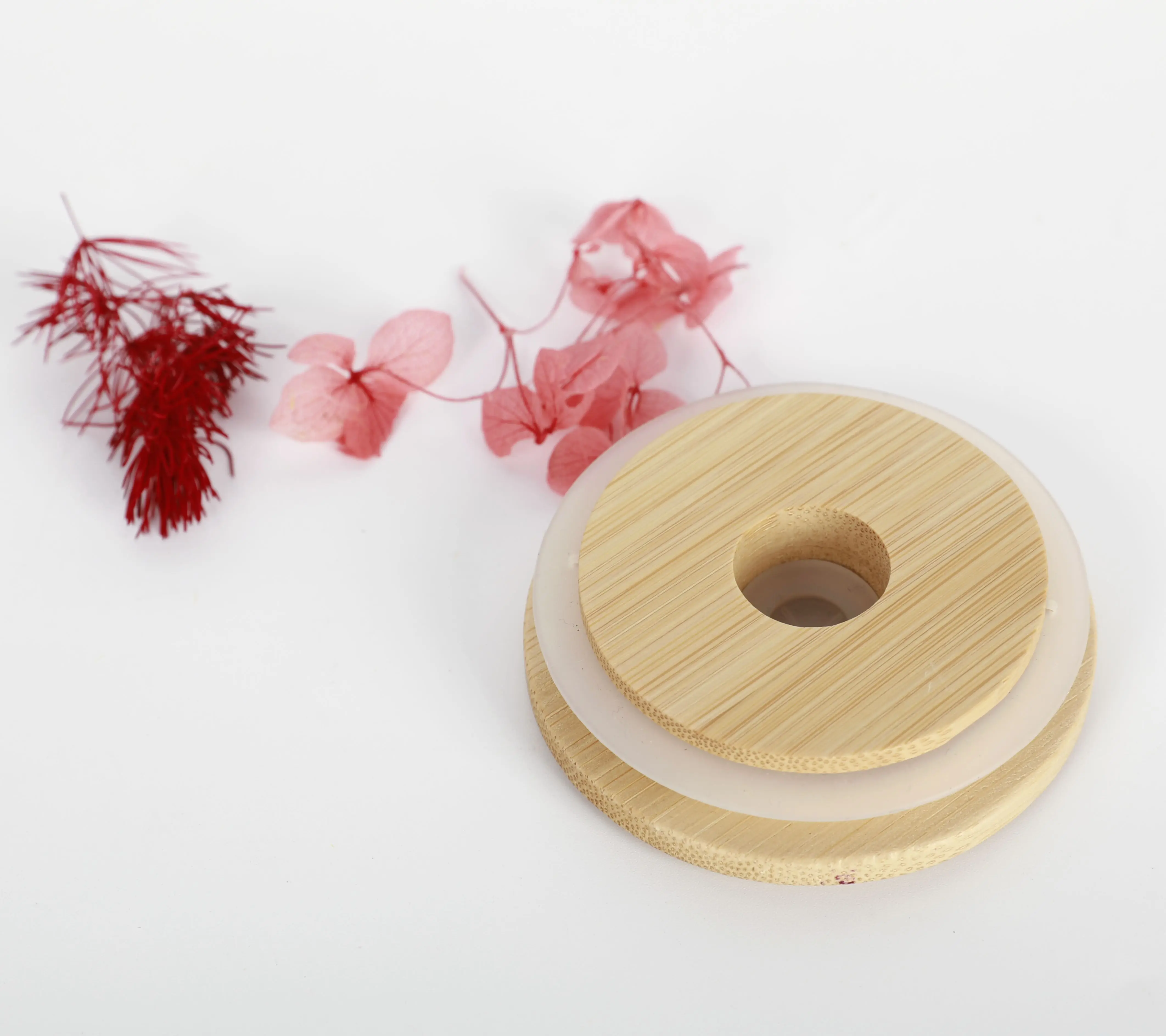 Custom Food Grade Wood Lid Spice Jar Bamboo Lid With Silicone Ring For 16 Oz Glass Mason Jar Lid