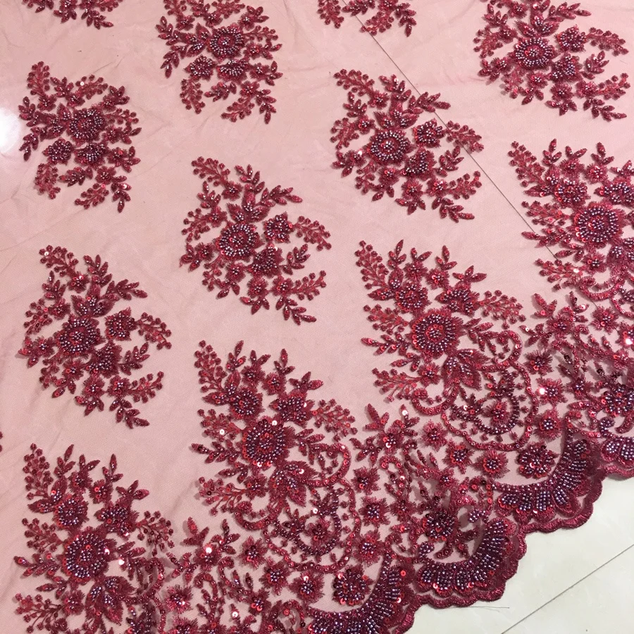 fashion new design embroidery tulle fabric heavy machine beaded sequin lace fabric for party or evening dress