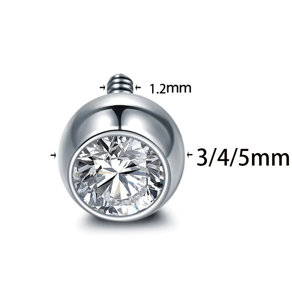 G23 Titanium Ball Body Jewelry Accessories 14G 16G Zircon External Thread Internal Thread Labret Earrings Barbell Ball