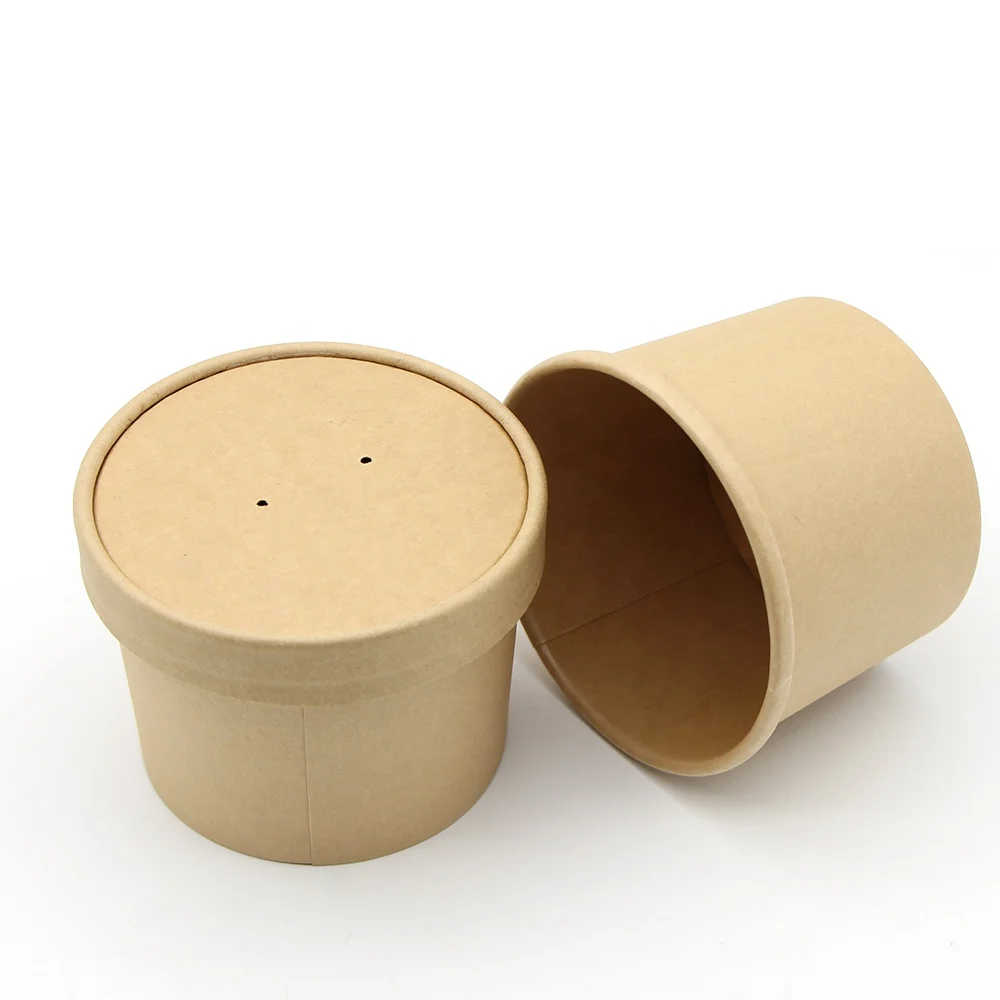 Disposable kraft paper soup bowl cup 8oz microwave container with lids