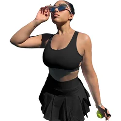 S-2XL 2022 summer women wear solid color jogger short tennis dress set Two Piece Jersey Dresses Sets