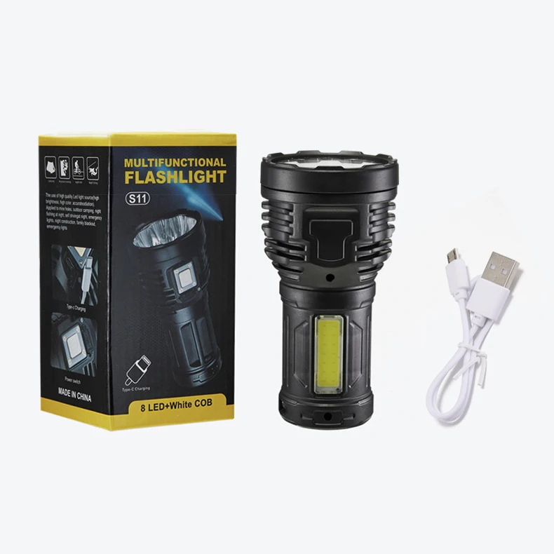 New 5mode Outdoor Usb Rechargeable Multifunctional Cob Built In Battery Abs Plastic Body 8led Torches Light Tactical Flashlights