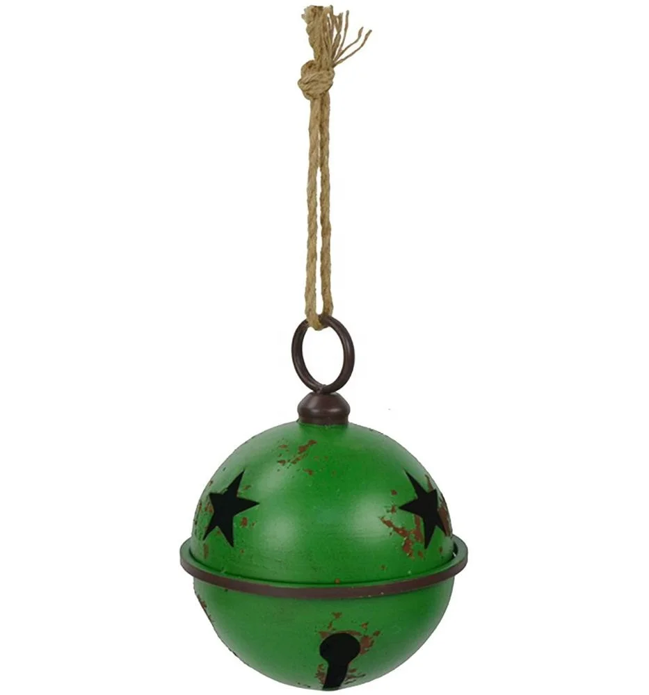 
Large Metal Jingle Bell with Rustic Green Finish holiday bell 