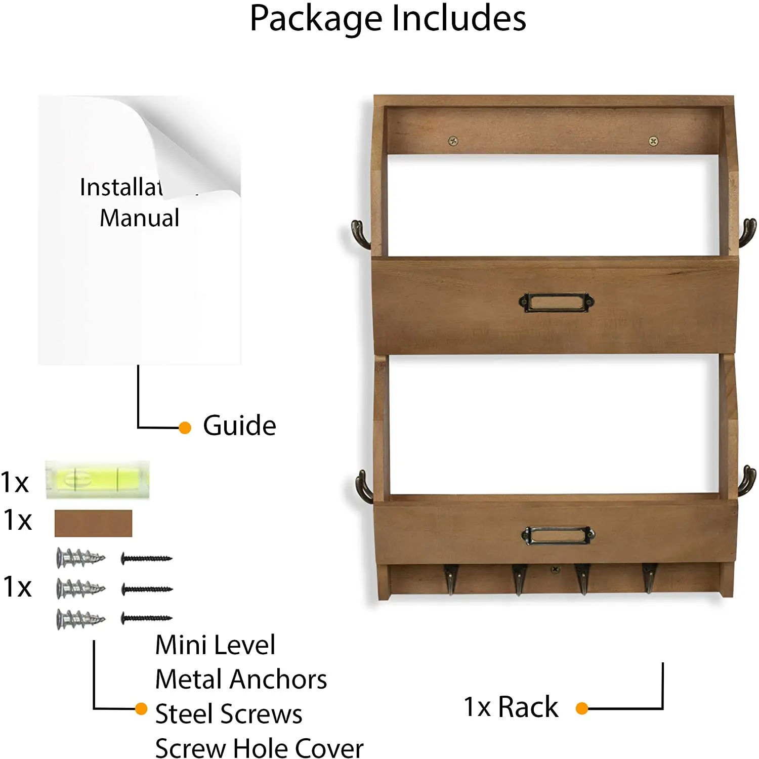 Custom Entryway Decorative Letter Shelf Wooden Key and Mail Rack Wall Mounted Hanger