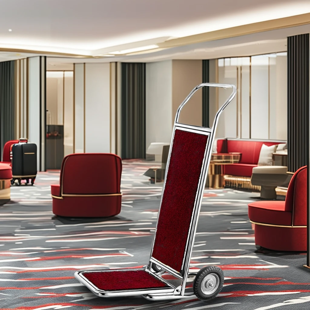 Luxury Hotel Lobby Bellman Luggage Carrier Cart Stainless Steel Golden Baggage Trolley Bellboy Cart