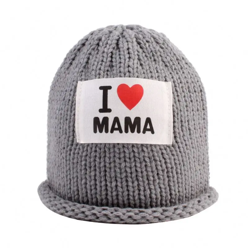 Custom label baby beanies i love mama knitted hat for