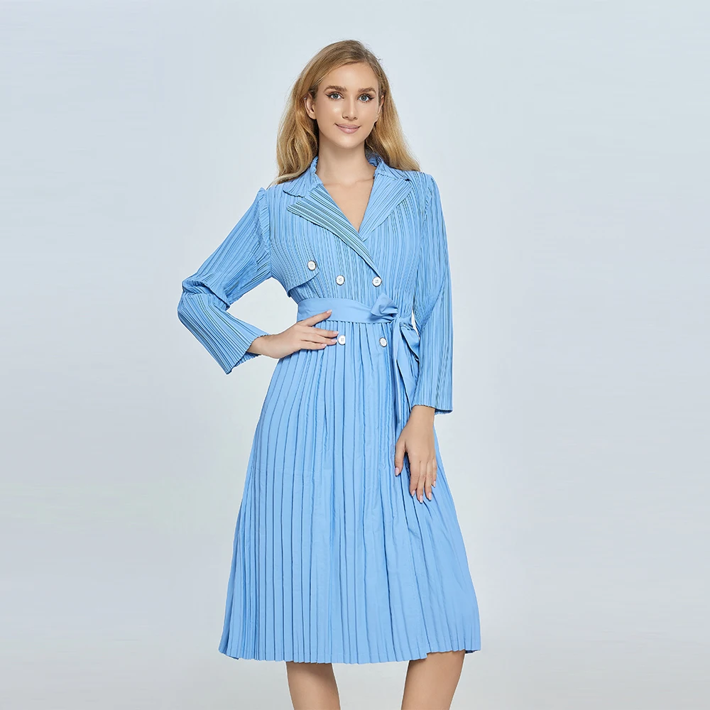 2024 new pleated skirt Ladies polyester fabric loose casual skirt Long sleeves elegant ladies skirt with belt pleated dress