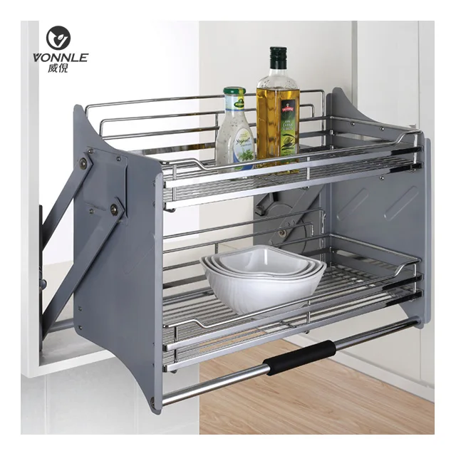 kitchen cabinet accessories, stainless steel cabinet, lowering frame basket stainless steel lifting hanging basket