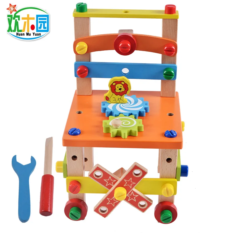 Workbench Chair Assemble Toys Wooden Nuts and Bolts Set DIY Combination Multifunction Puzzle Blocks Toy