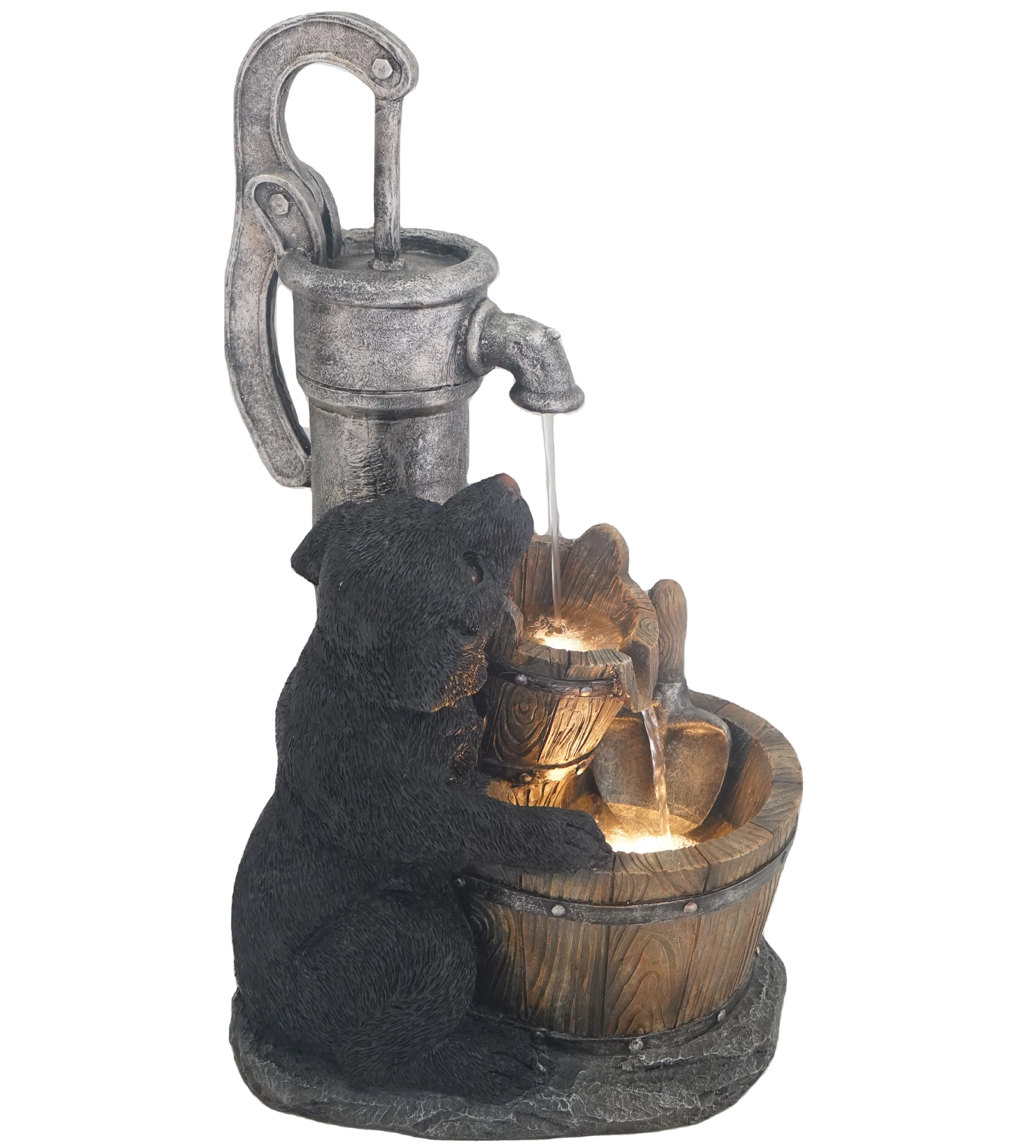 Полимерный медведь садовый водопад питьевая вода сидящий на кране; Садовый фонтан для сада