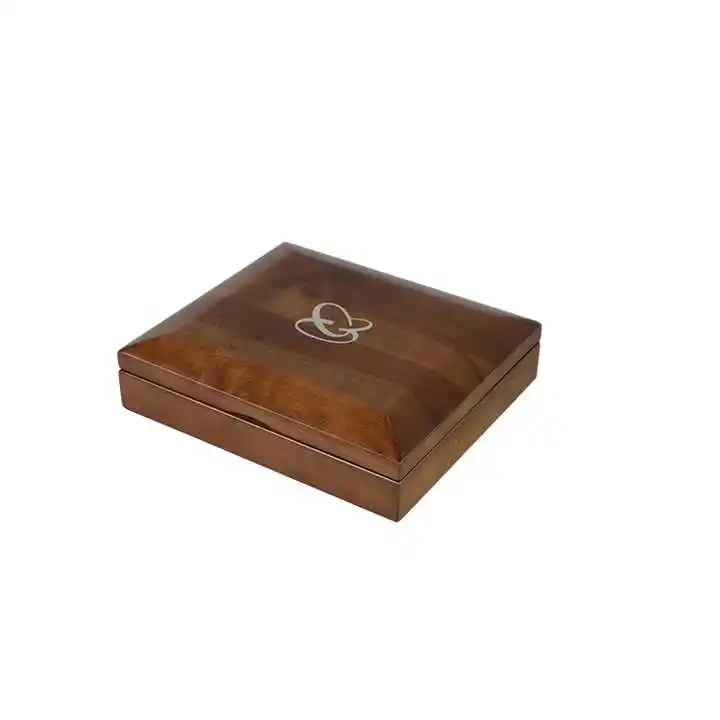 Handmade High Quality Custom Walnut Solid Wood Box Single Coin Display with Stamping Embossing and Varnishing Features