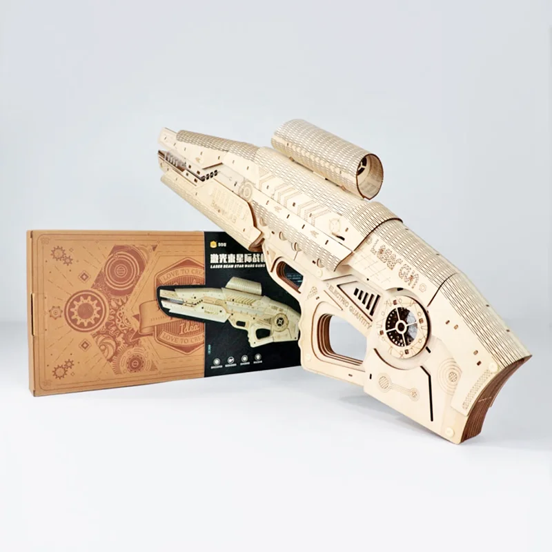 Hot Selling Beaverlab DIY Laser  3D Wooden Crafts Puzzles Jigsaw Large War Shoot Toy Gun Kid Adults