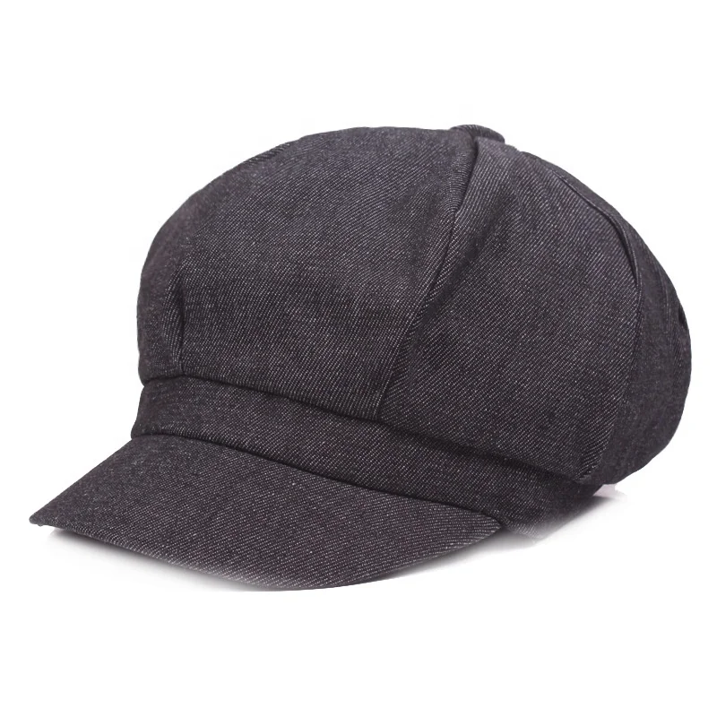 Mens Women Cotton 8 Panel  Newboy Cap Cabbie Jeff Cap Ivy Hat Denim Conductor Cap