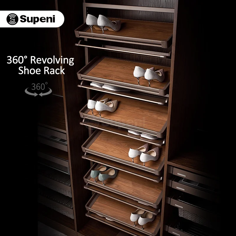 Supeni Wardrobe Accessories wood 360 Degree Rotating Metal Storage Shoe Rack for Wardrobe