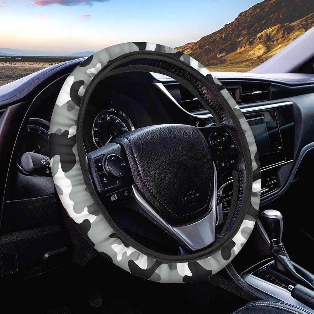 Drop Shipping Green Camouflage With Brown Leopard Print Custom 3D Print Car Steering Wheel Covers Universal Steering Wheel Cover