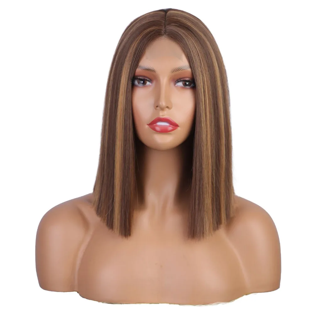 Aliexpress Online Shopping Bone Straight Bob Wigs Glueless 13x4 Lace Front for Black Women Synthetic Fiber Human Hair