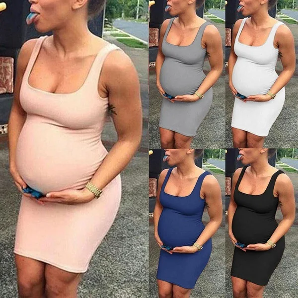 
2021 New Women Solid Color Sleeveless Long Cotton Pregnant Dress Women Plus Size Casual Maternity Dresses 