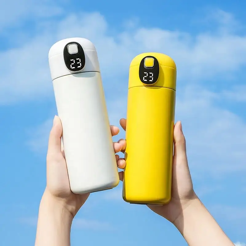 Lovely Bulk Customized 14 Oz Portable  304 Stainless Steel Temperature Smart Digital Cup Water Bottle  with Straw