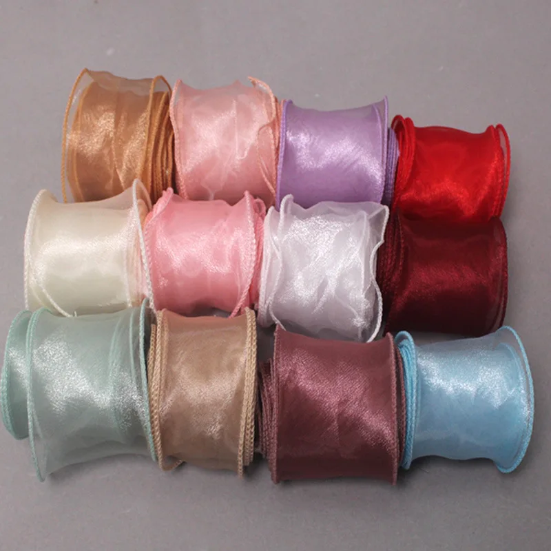 Wholesale Silk Organza Weaved Wire Edged Fishtail Ribbon For Wedding Bouquets Birthday Party