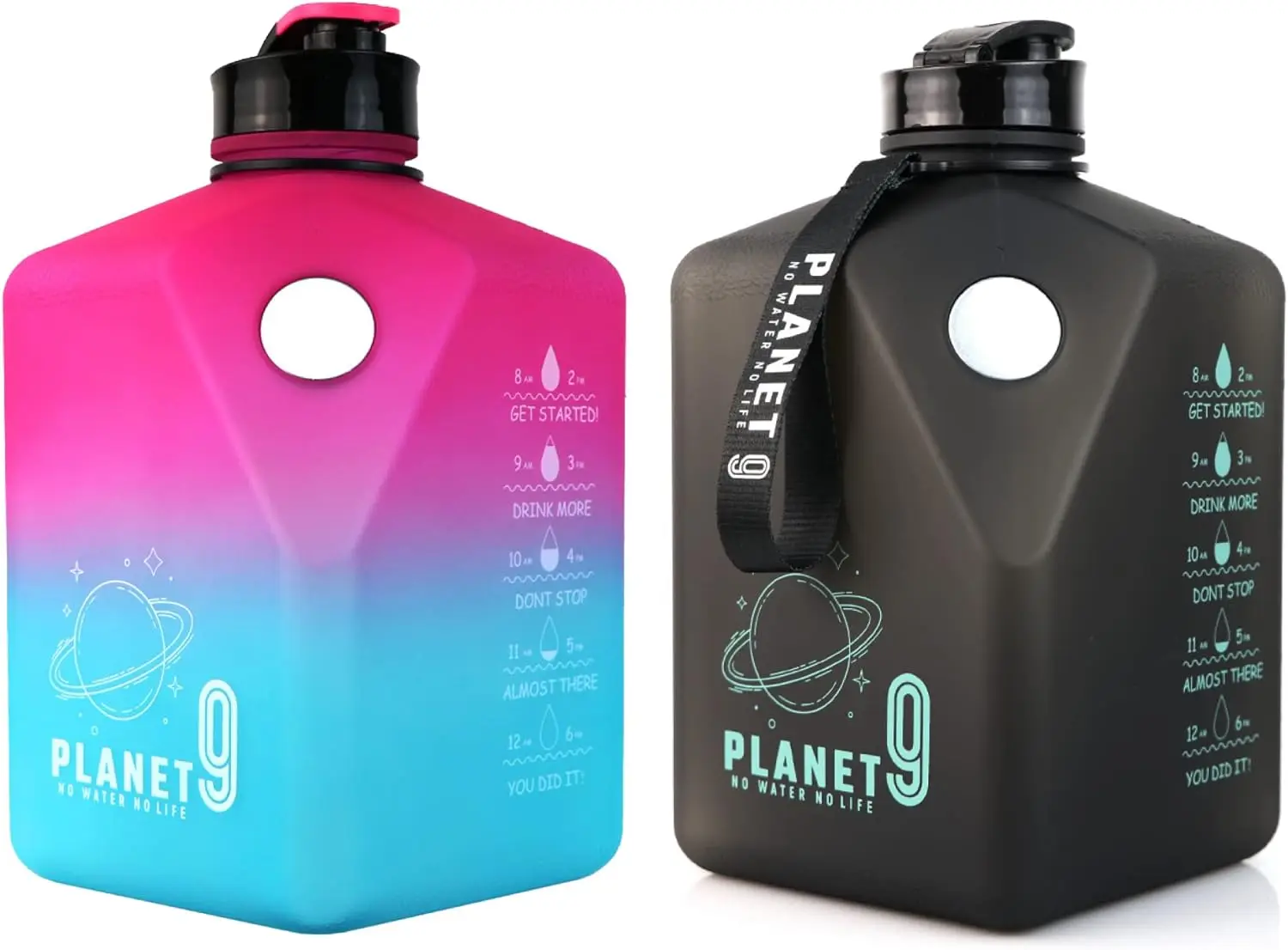 BPA Free Big Capacity 2.7l Eco-frindly Plastic Fitness Sports Square Water Bottle 108oz With Magnet for Phone Two Lids Jug
