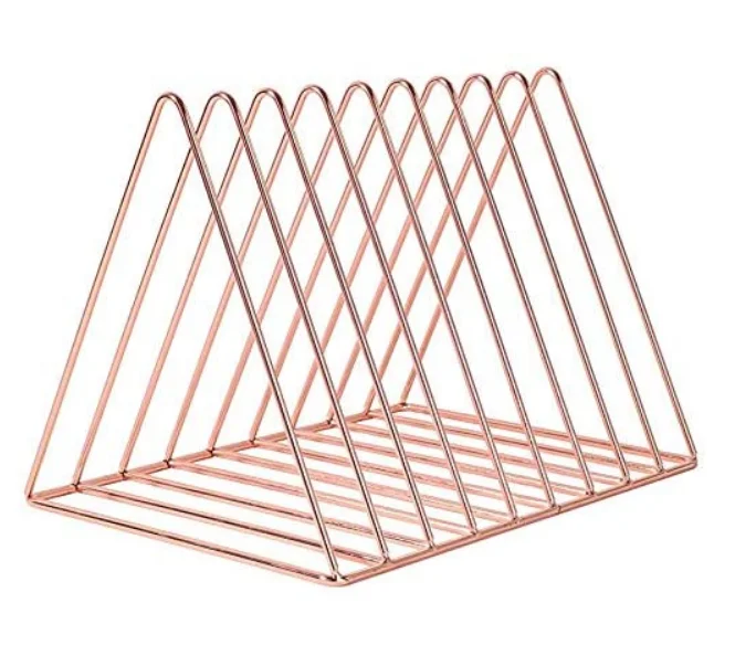 Rose Gold  Folder Stand File Organizer Triangle Wire Magazine Holder Book Shelf