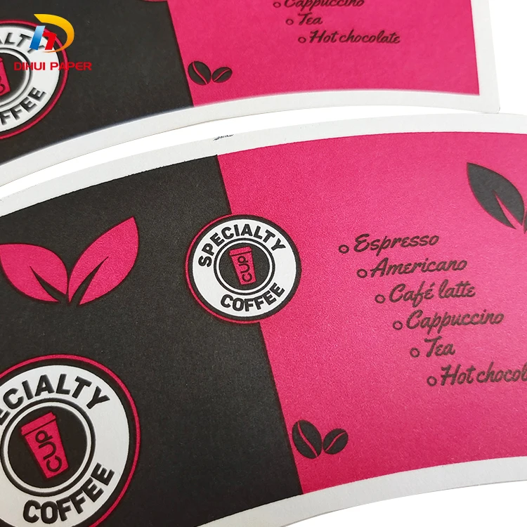 Custom pattern size cut disposable waterproof and oilproof flexo craft coffee tea fan paper cup fan 12 oz sheet