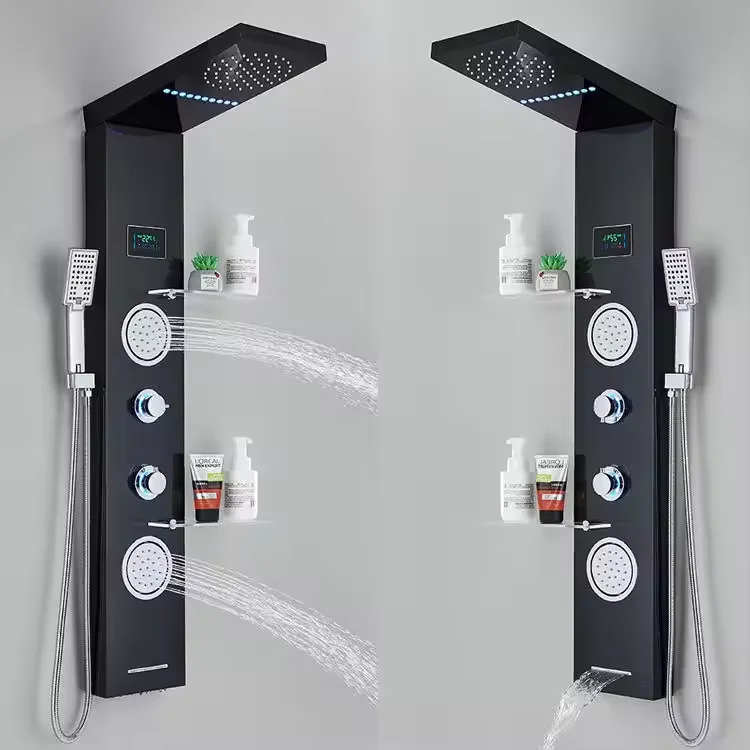 Luxury Stainless Steel Wall Mounted Rain Shower Head Thermostatic Faucets Chrome Waterfall Shower Panels Bathroom Apartments