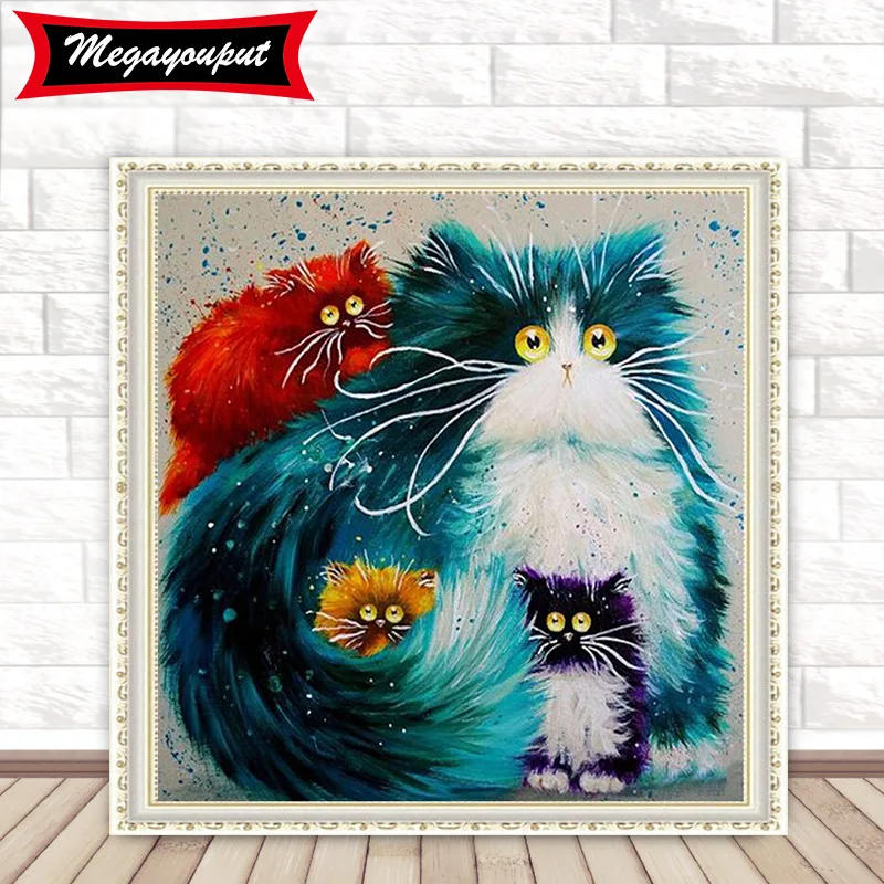 
30x40 40x50cm Handwork 5D Full Round Drill Colorful Four Cats Diy Crystal Diamond Painting Custom 