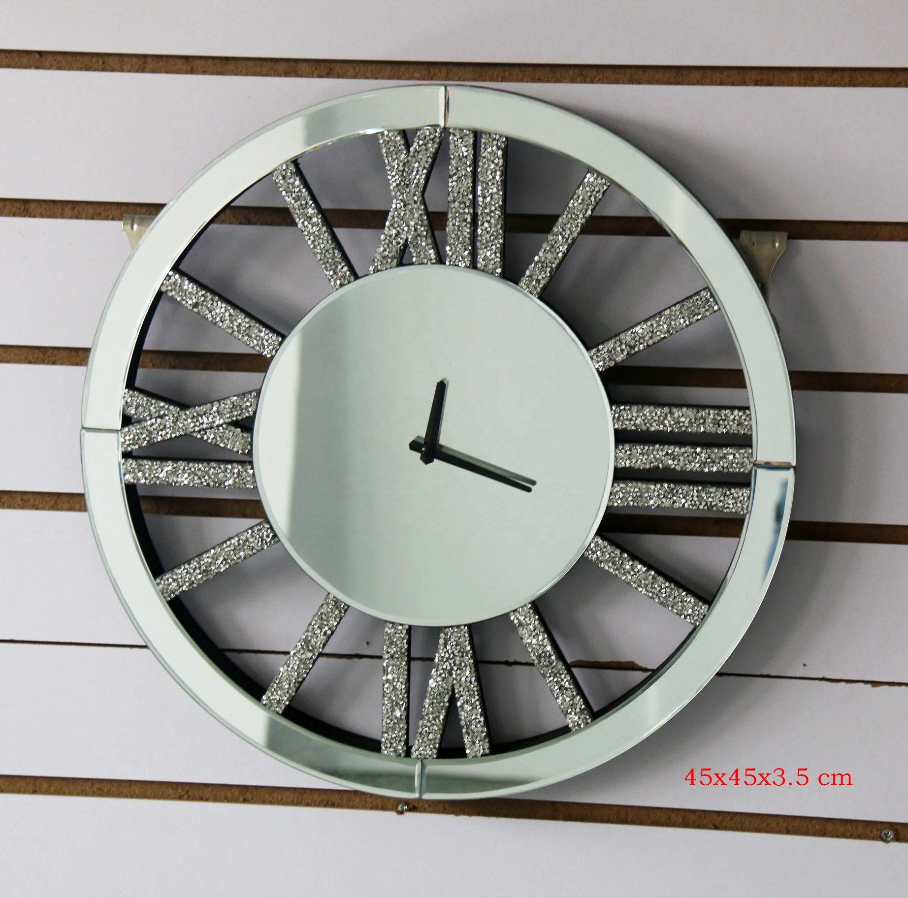 custom size crushed diamond decor clock glass wall clocks luxury sublimation clock wall decorative diamond-crush furniture