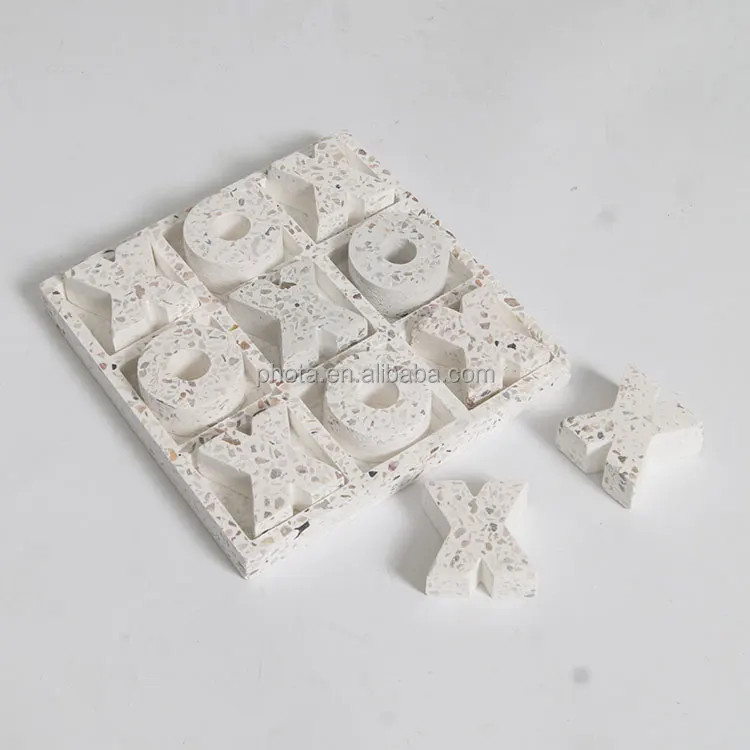Tic Tac Toe game in marble Jesmonite. Brown and grey Coffee Table Game. Cute Wedding favor. Living room decor