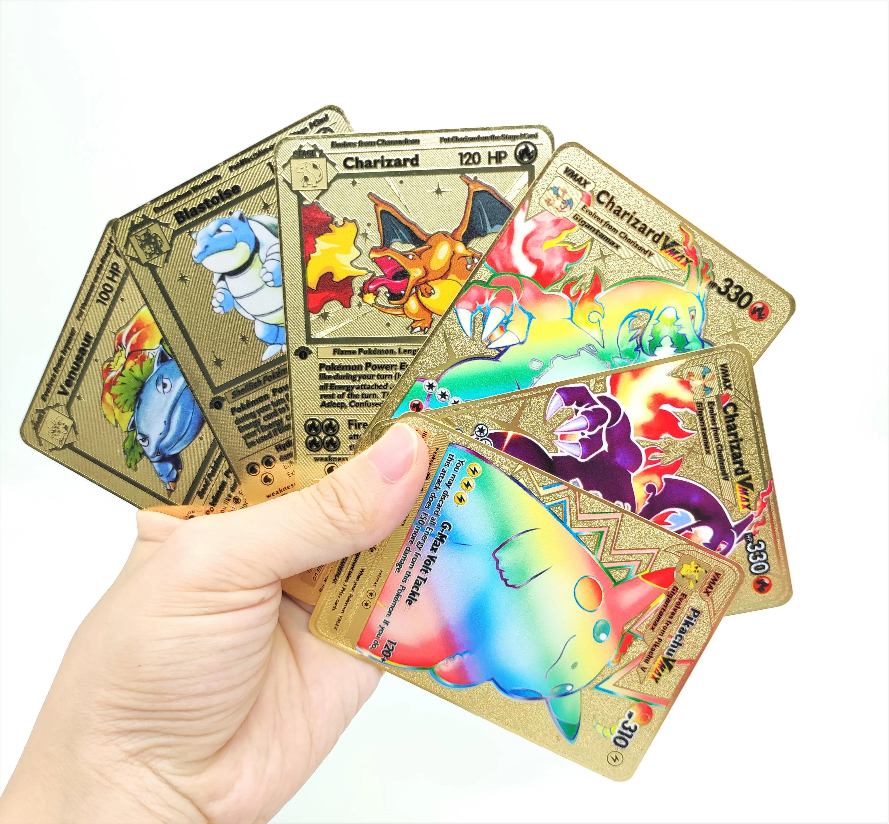 Fast Shipping Charizard Pikachu Vmax GX Gold Card Metal Custom New Trading Cards Poke m0n Cards Game