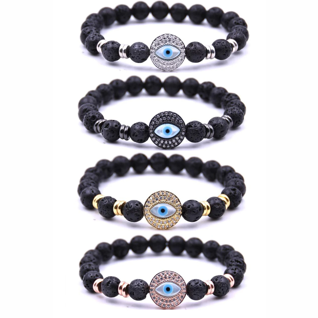 New Fashion Handmade Evil Eyes Natural Lava Stone Beads Bracelet Jewelry For Men And Women