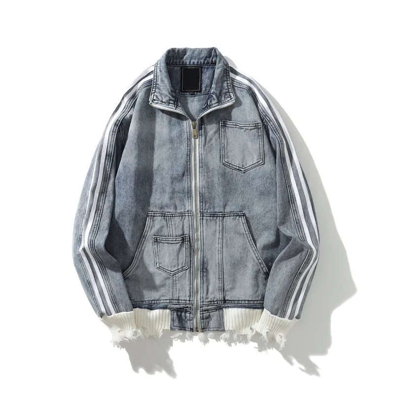 Spring Stylish Design Fancy Sports Streetwear Patch Blue jeans Boys Mens Male Denim Baseball Jackets For Men