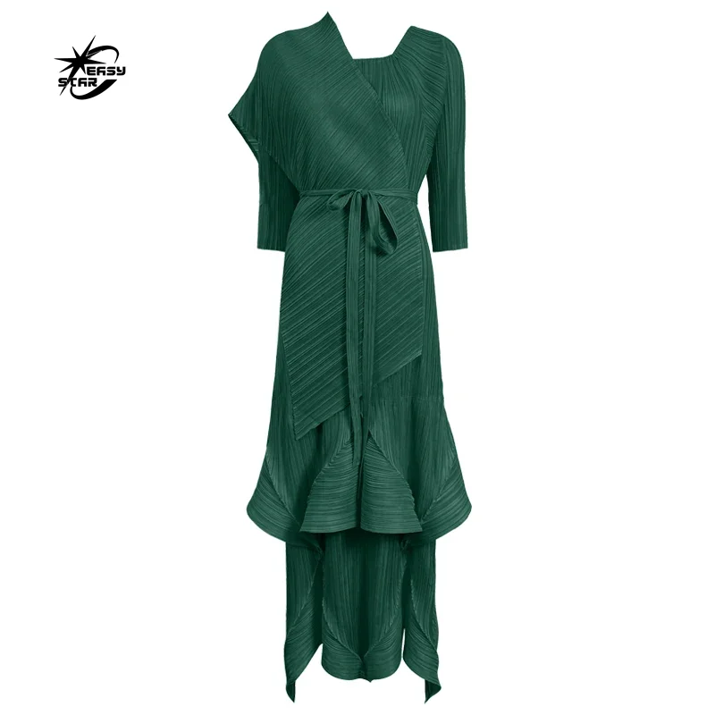 2024 Elegant Dress for Women Unique Design Three-dimensional Pleated Skirt Long Sleeve Belt Exquisite Party Long Dress