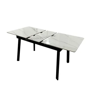 Customized Size Modern Dining Table Extendable Folding Home Furniture with Sintered Stone Top and Metal Base for Dining Room