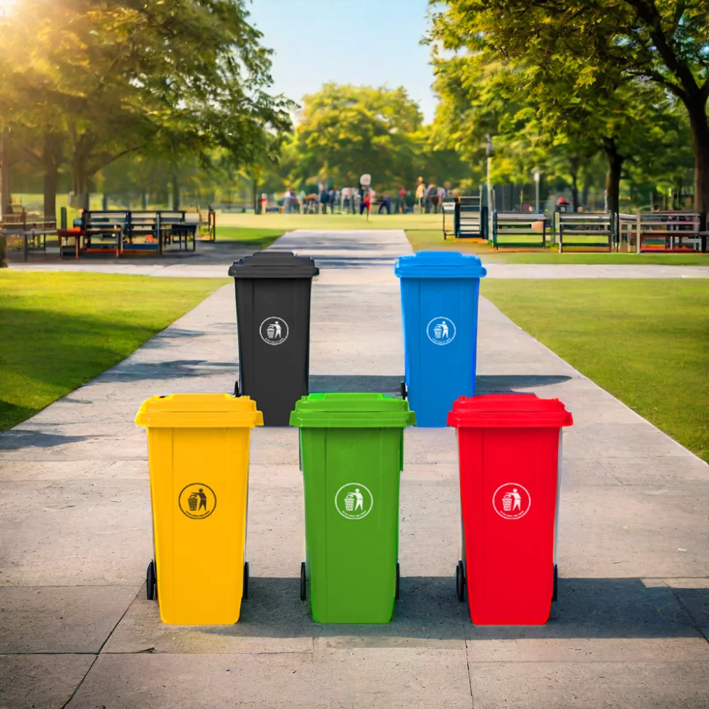 Commercial Outdoor Recycling Street Park Large 120L Foot Pedal Sorting Trash Can Plastic Garbage Bin 120 Liter Waste Wheelie Bin