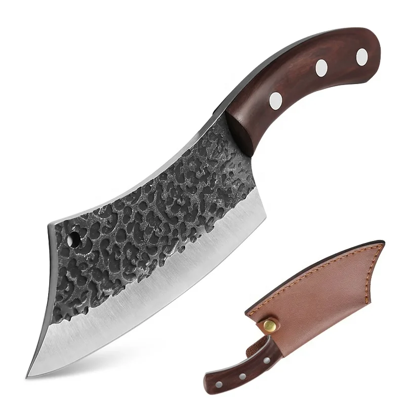 Multifunctional Full Tang High Carbon Stainless Steel handmade Slaughter Butcher Serbian Kitchen Chef Knife with PU knife sheath