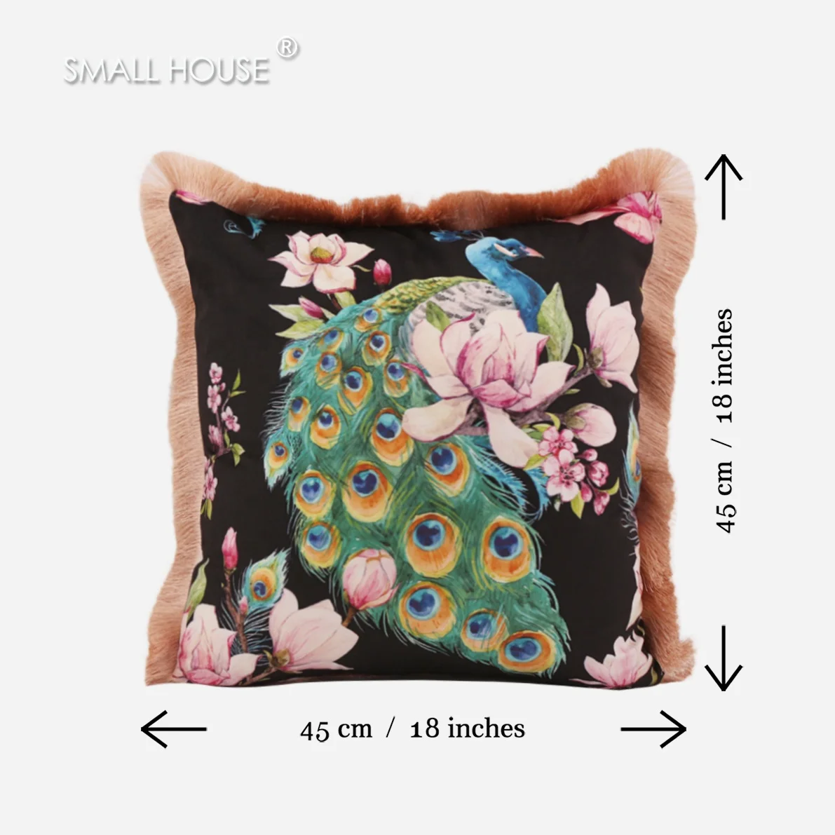 
Wholesale peacock digital printing fashion home decor soft cushion cover throw pillow with tassel 