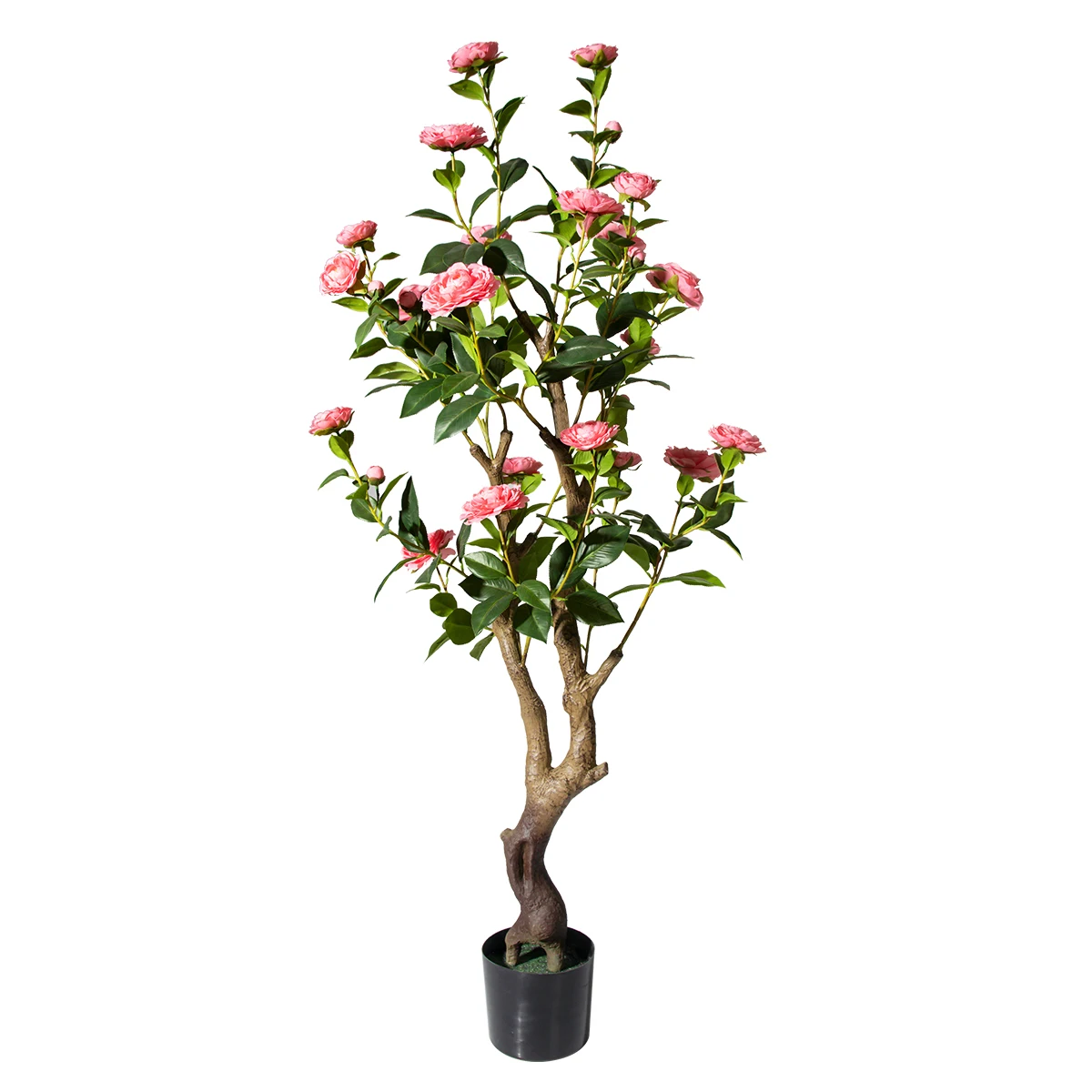 PZ-4-83/84 High Quality Topiary Flower Plant in Black Pot Artificial Blooming Camellia Floral Tree for Indoor Outdoor Decor