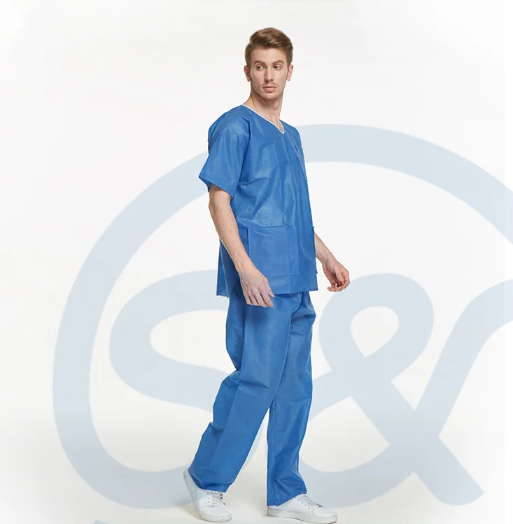 S&J SMS Disposable Medical Scrub Suit Surgeon Suit Two Pieces Short Sleeve doctor dentist uniform scrubs