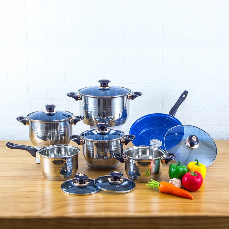 Wholesale 12 pcs bakelite handle Cookware sets cheap stainless steel cooking pan and pot sets